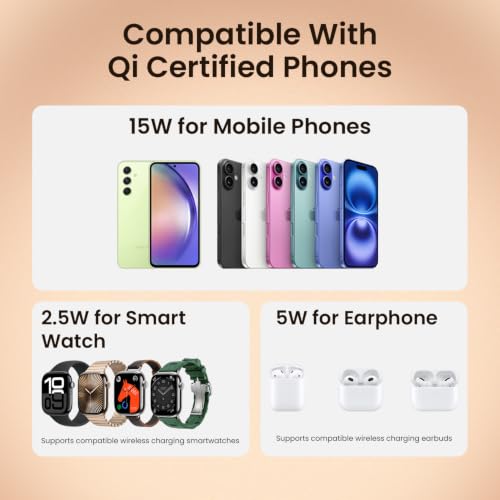 Image of Portronics TriCharge Ultra 3-in-1 Wireless Charger for iPhone, Android, Smartwatch & Earbuds, 15W Qi Fast Charging, Sliding Height Adjustment, Touch Control Light, Type-C Connectivity, (Black)