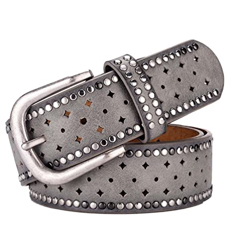 Familyhouse Women's Leather Western Belt with Rhinestones and Studs,Star Pin Holes Studded Belt for Jeans