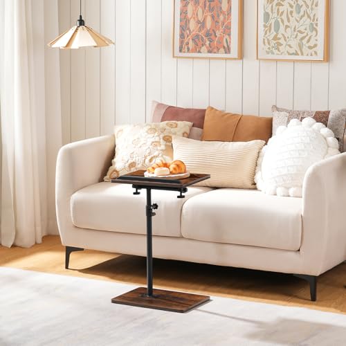 MAHANCRIS TV Tray Table, Sofa Armrest Tray Table for Couch, 360° Swivel Height Adjustable End Table, Snack Side Table with Phone and Tablet Slot, Rustic Brown ETRB4501