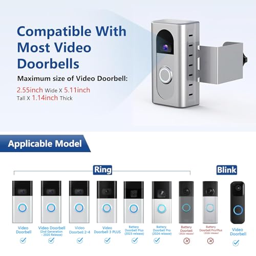 Image of KIMILAR Anti-Theft Video Doorbell Mount Compatible with Ring /Blink Wireless Video Doorbell, Adjustable Mounting Bracket Accessories for Houses, Apartments, Businesses, Not for Security Door