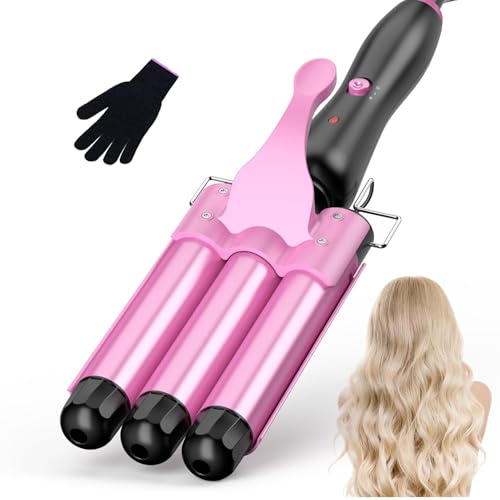 BESTOPE RAY Hair Curler 25mm, 3 Barrel Hair Waver with 30s Quick Heating, Curling Iron with 2 Temperature Control, Heat-Resistant Glove for Long Medium Short Hair