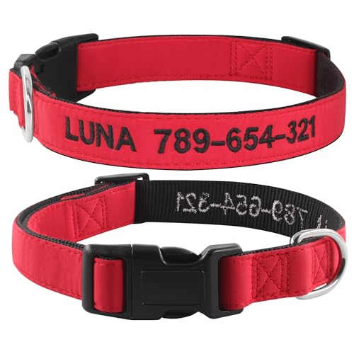 Hundehalsband Personalisiert mit Namen und Telefonnummer Bestickt für XS Kleine Mittlere Große Hunde(rot)