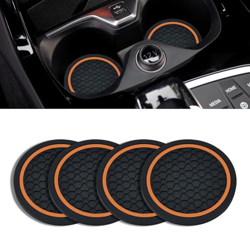 4PCS Car Cup Holder Coasters 2.75 Inch Non-Slip Insert Cup Holder Pad Dustproof Automotive Interior Accessories Mat Universal for Trucks Vehicles RVs and More (Black/Orange)
