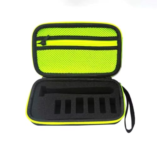 Estojo de Armazenamento para Aparador de Pelos, EVA Rígido, Compartimentos para Lâminas e Acessórios, Preto e Verde Neon