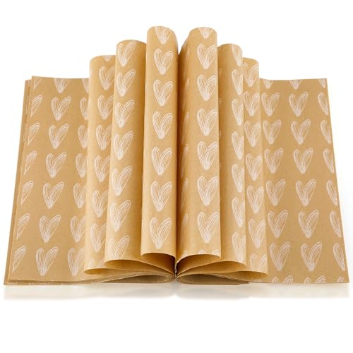 Honeydak 150 Pieces Valentines Wax Paper Sheets Heart Decorative Parchment Sheets Food Basket Liner Greaseproof Paper Liners for Baking Valentines Day Party Favors(White Simple Heart)