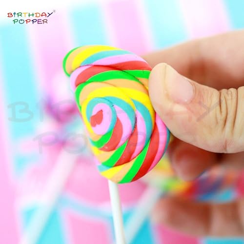 Image of Birthday Popper 36 Pcs Scented Candy Erasers for Kids as Birthday Return Gifts | Colorful Realistic Lollipop Pencil Erasers for School Stationery, Goodie Bags, Classroom Rewards for Boys & Girls