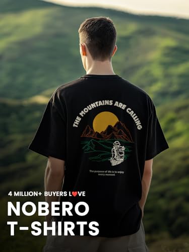Image of Nobero Men's Oversized Graphic T-Shirt for Men | Soft Cotton | Drop Shoulder Relaxed Fit | Printed Casual Tshirt for Men