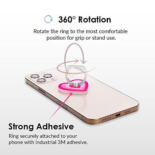 Image of Velvet Caviar Cell Phone Ring Holder - Finger Ring & Stand - Improves Phone Grip Compatible with iPhone, Galaxy, Most Smartphones (Pink Heart)