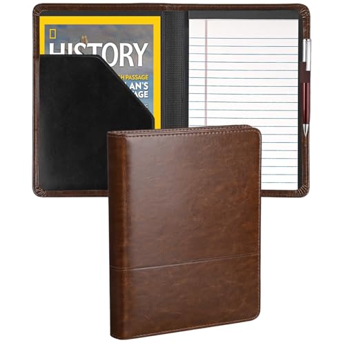 Image of Padfolio /Portfolio Binder, Mini Padfolio Portfolio Binder 5 x 8 Legal Writing Pad, A5 Document Organizer Folder for Men Women,Dark Brown.