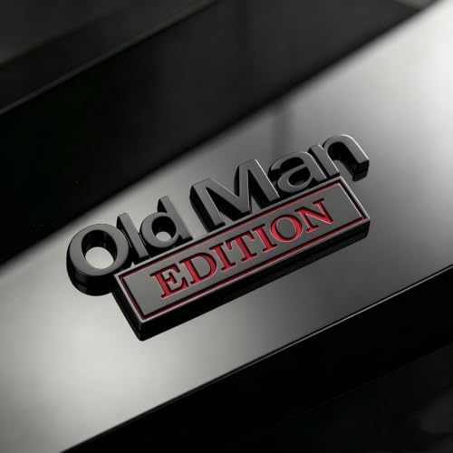 Image of 3D Old Man Edition Chrome Emblems Badges Sticker Car Vehicle, Truck, Motorcycle, RV, Scooter, SUV, Door, Window, Room, Wall and More Decoration (Black Red Edition)