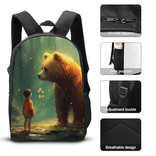 3 Piece Backpack for Women Men Lightweight Causal Daypack Shoulder Bag Set with Insulated Lunch Bag And Pencil Case Organizers Snow Covered3