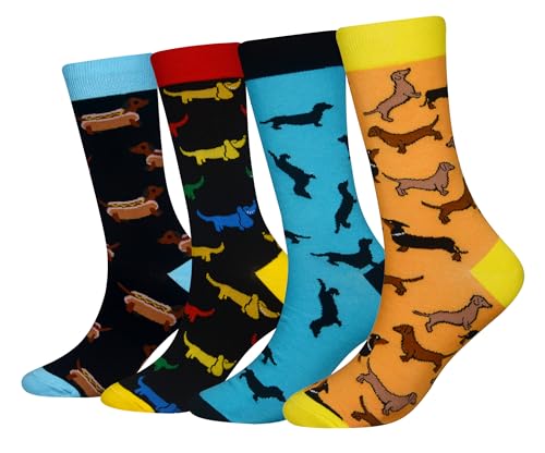 Cansok Herrensocken mit Dackel-Motiv, Motiv: Dackel, Hundegeschenk, verrücktes Kleid, Crew-Kleid, Wadensocken (Dackel-Hund)