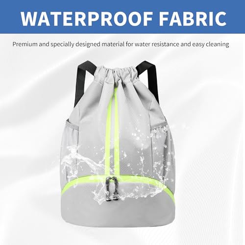 Image of JELUTAR Drawstring Backpack Gym Bag with Shoes Compartment, Grey