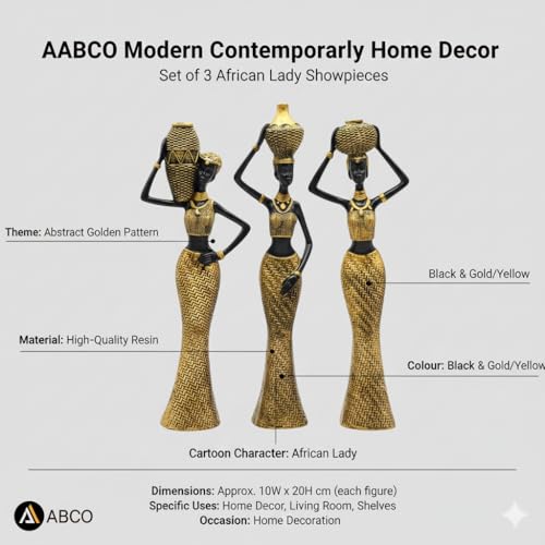 Image of Vibrant Beautiful Finish Uniquely Hand Crafted Home Decor African Tribal Women Art Piece (Set of 3)