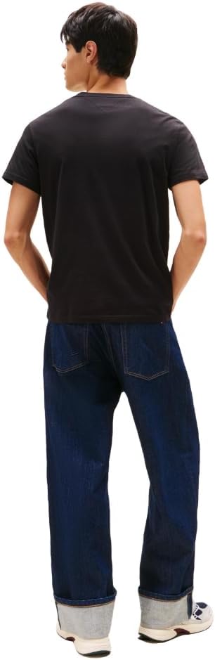 Tommy Jeans Mens Short Sleeve Cotton T-Shirts with Printed Flag and Logo Graphic - Image 4