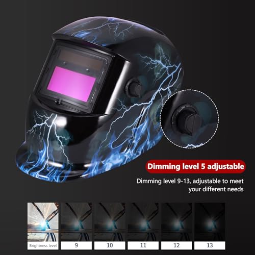 Schweißhelm Automatik, Solarbetriebene Schweißhelm mit Automatischer Verdunkelung,Verstellbarer und Bequemer Schweißmaske Schattierungsbereich 9–13,Geeignet für Wig,MIG,ARC,Schweißen（Blauer Blitz）