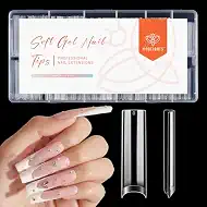 modelones No C Curve Clear Nail Tips for Acrylic Nails, 3XL Extra Long Straight, 12 Sizes Half Cover Straight Tapered Square French Fake Nail Tips for Nail Salons Home DIY