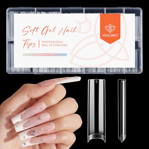 Image of Modelones Long Square Nail Tips 2xxl Straight No Curve Half Cover Soft Gel | Acrylic Clear Full Cover Press on Extension Kit Gel Manicure DIY at Home 216PCS 12Sizes
