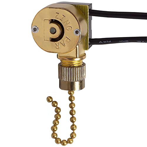 Image of Ceiling Fan Switch Zing Ear ZE-109M Pull Chain Cord Switch for Ceiling Light Fans Lamps and Wall Lights Pull Chain Switch Brass Pull Chain,1 Pack