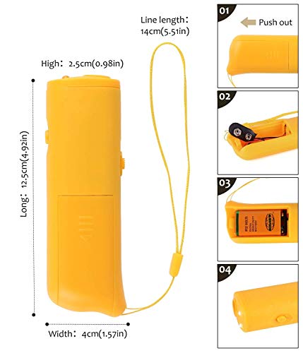 Inoosky Anti Barking Handheld 3 in 1 Pet LED Ultrasonic Dog Trainer Device - Electronic Dog Deterrent/Training Tool/Stop Barking (Yellow)