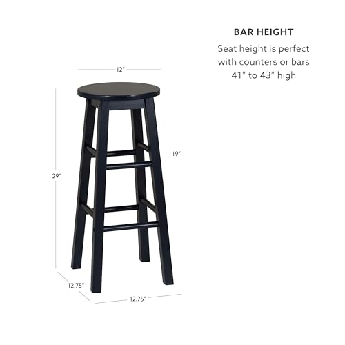 Image of Linon Zeke Navy Blue Solid Wood Backless Round Barstool with 29 inch Seat Height