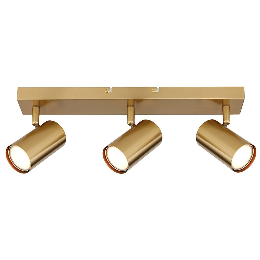 Deckenleuchte Spotleuchte Deckenlampe Wohnzimmerlampe Küchenleuchte Flurlampe, Metall Gold, 3 Flammig Spots beweglich, L 41 cm