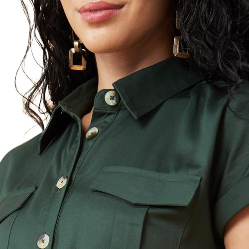 Image of Globus Women Olive Solid Shirt Collar Jumpsuit with Waist Tie-Up-3638458001