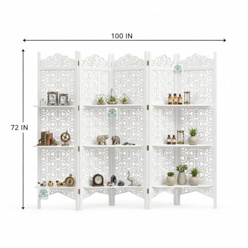 Image of Wooden Room Divider 6 Feet, 5-Panel Folding Wooden Partition for Living Room, Office, Pooja Room, Restaurant, Kitchen & Balcony