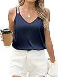 Mawor Tank Top for Women Spaghetti Strap Cami Camisoles Summer Satin Silk V Neck Backless Halter Tops Sleevless Shirts Navy Blue S
