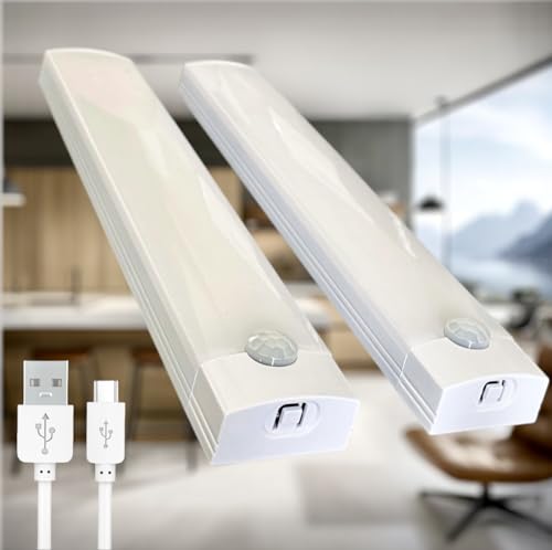BIOSIDE Luce LED Sottopensile Cucina, 2 pezzi, Luce Armadio, Luce Notturna con sensore di movimento, 1000 mAh, Luce calda senza fili, Magnetica e Ricaricabile USB, Lunghezza 20 cm, Luce Calda 3000K