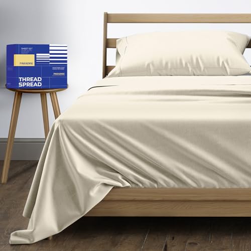 Image of THREAD SPREAD Twin XL Size Bed Sheets Set, Luxury 1000 Series 100% Egyptian Cotton Sheets Twin XL Size (3 PC, Ivory), Silky Soft, Cooling, Sateen Weave, 16 inch Deep Pocket Hotel Quality Sheet Set