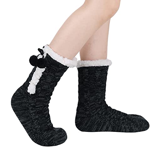 Image of Chassic Sherpa Lined Slipper Socks for Women, Non-Slip Cozy Winter House Socks, Soft Fuzzy Socks, Gifts for Women & Ladies Stocking Stuffers