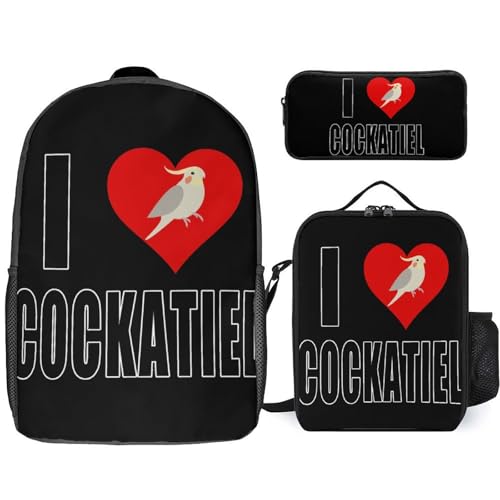 I Love Cockatiel Bird Large Travel Backpacks Carry on Backpack Weekender Bag with 2 Storage Pockets for Men And Women