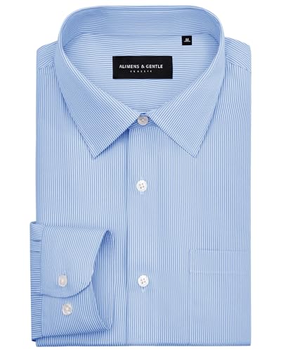Alimens & Gentle Men's Stripe Dress Shirts Transitional Weather Long Sleeve Casual Button Down Business Shirt Poplin Top