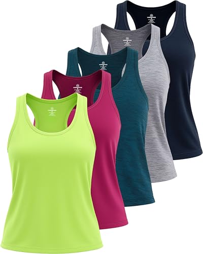 Image of Real Essentials 5-Pack Women's Racerback Tank Top Dry-Fit Athletic Performance Yoga Activewear (Available in Plus Size)