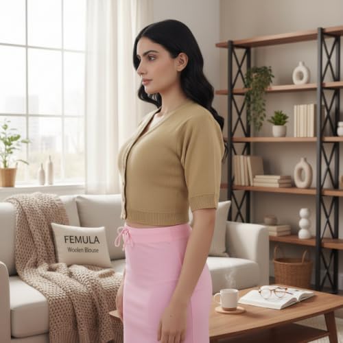 Image of Women Winter Wear V-Neck Half Sleeves Regular Fit Woollen Blouse