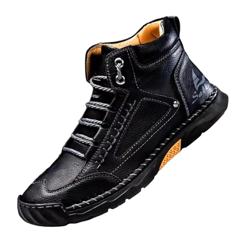 Olveros - Botas de cuero para hombre, cómodas, hechas a mano, impermeables, soporte de arco, espaciosas puntera para exteriores, zapatos de cuero, Black, 45 EU