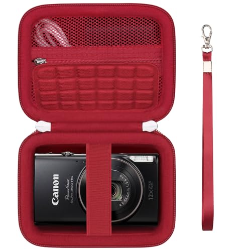 Image of Camera Case for Canon PowerShot ELPH 360 HS A, IXY 650 /ELPH 360 Camera Protective Case Storage Holder Travel Bag with Wrist Strap, Mesh Pocket for Battery Pack, USB Cable, Red