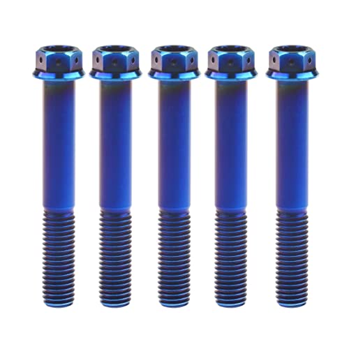 Ruifuチタン合金フランジヘッド六角穴付ボルトM10 20 25 30 35 40 45 50 55 60 65 70 75 80 85 90mm 二輪車用改造ネジ5個 (M10x70mm Pitch 1.5, ファイアブルー)