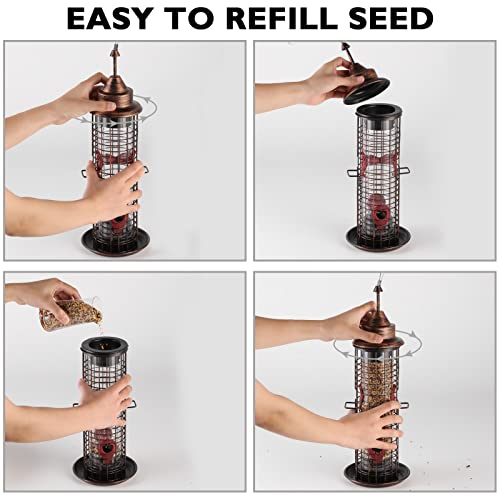 Lagute Birdland Tube Wild Bird Feeder For Garden Yard Outdoor Decor, With 4 Feeding Ports & Drainage Holes, 1.35 Lb Capacity, Bronze #TOP4