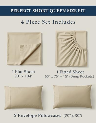 Image of LANE LINEN RV Queen Sheets Set - 100% Organic Cotton Camper Sheet Sets 15 inch Deep Pocket Fitted (Short Linen)
