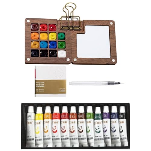 Mini Aquarell Set, Pigment Mini Palette Watercolor Mit 12 Farben, Komplettset Mit Malblock, Wasserfarben und Pinsel, Ideal für Reisen, Kunstunterricht und Freizeitgestaltung, Pocket Aquarell Set