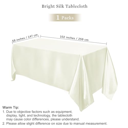 Image of TURSTIN 1 Pack Ivory Satin Tablecloth 102 x 58 Inch Overlay Table Cover