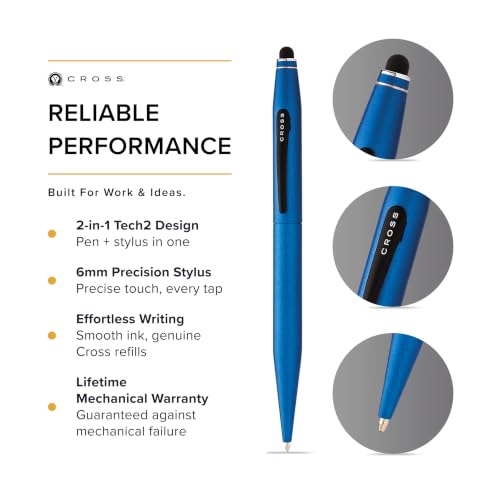 Image of Cross Tech 2 Blue Ballpoint Pen - Refillable, Medium Point, Black Ink, Premium Gift Box