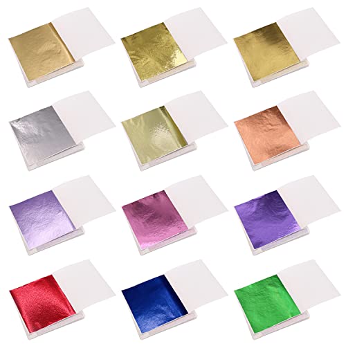 600 Sheets Gold Leaf Foil Paper, 12 Colors Imitation Gold Leaf for Arts and Crafts Nail Art, Slime, Painting, Home Decoration,Wall