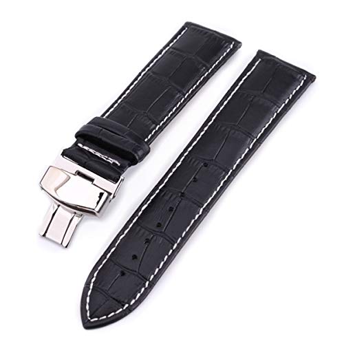 Bracelet de montre en cuir universel noir 18mm avec boucle papillon en acier