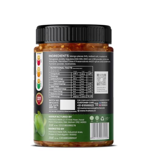 Image of Fruitaco Mango Pickle - Authentic Indian Pickle with Tangy and Spicy Flavor | Perfect Side for Meal (500 Gm, Mango Pickle)