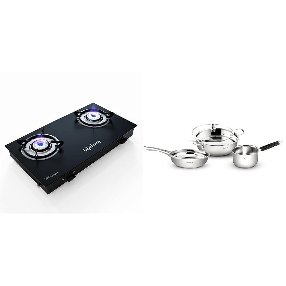 Lifelong 2 Burner Gas Stove | Lifelong Stainless Steel Kadai, Frypan & Saucepan-image-11