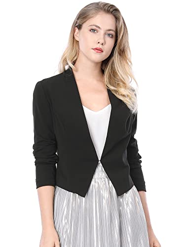 Allegra K Women's Work Office Blazer Collarless Business Casual Suit Jacket Cropped Blazer Small Black
