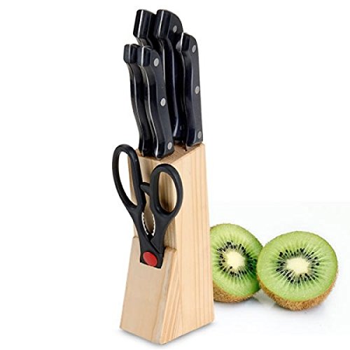 Set di coltelli professionali da cucina in acciaio inossidabile pezzi 6 con ceppo in legno e forbice doppia funzione